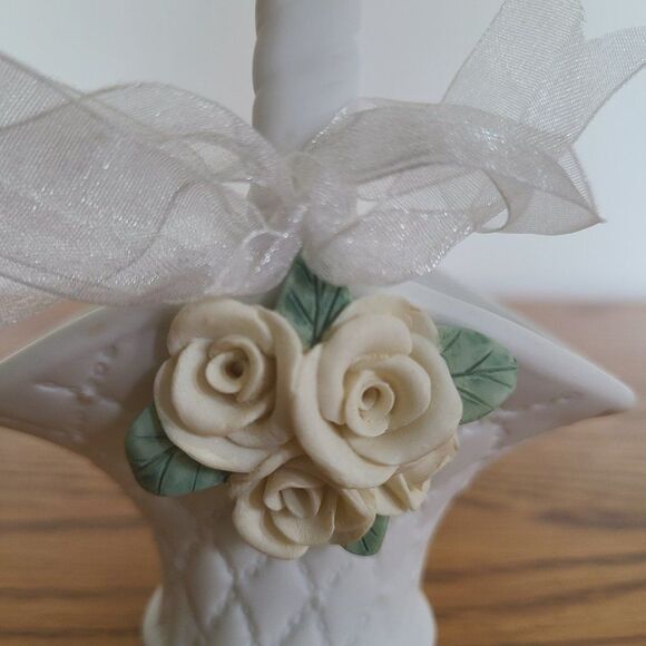 Vintage Capodimonte Style Mini Porcelain Yellow Roses Flower Basket Collectible - Picture 3 of 15